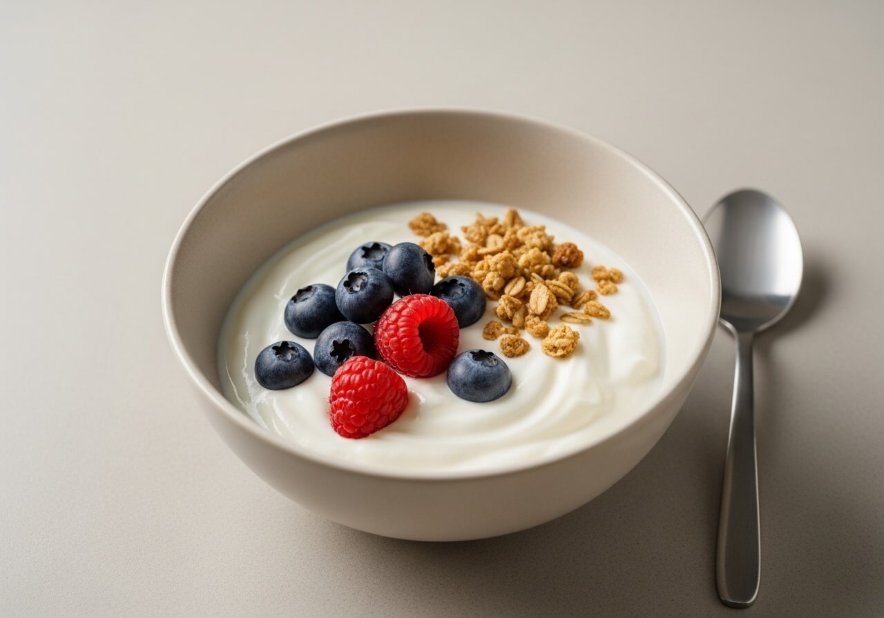Bowl of yogurt with berries and granola