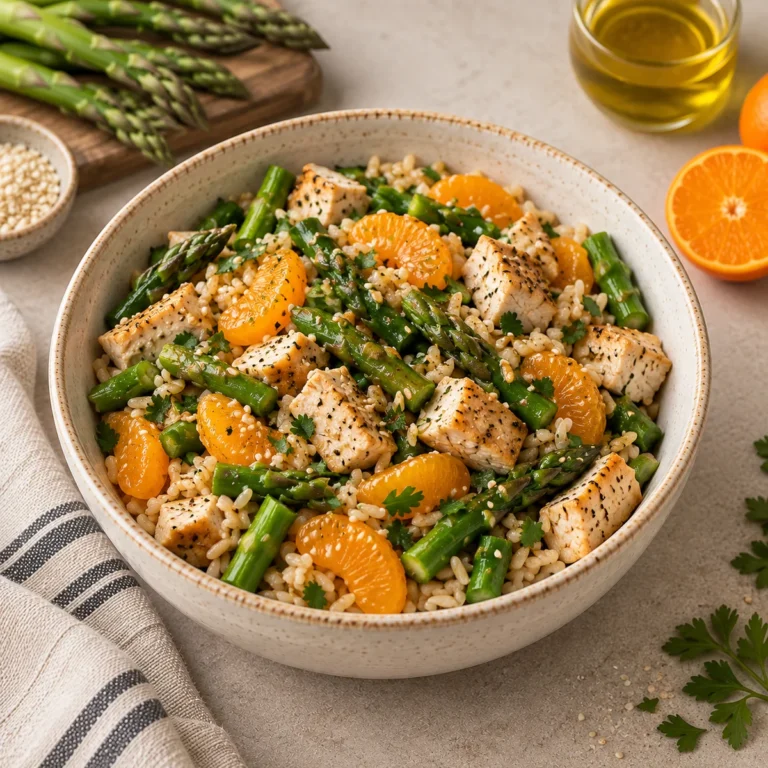 Asparagus, Mandarin Orange and Chicken Rice Bowl