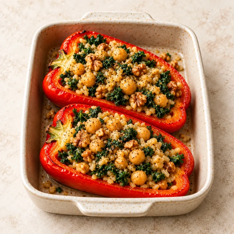Rainbow Bell Pepper Boats with Garbanzo Beans and Kale