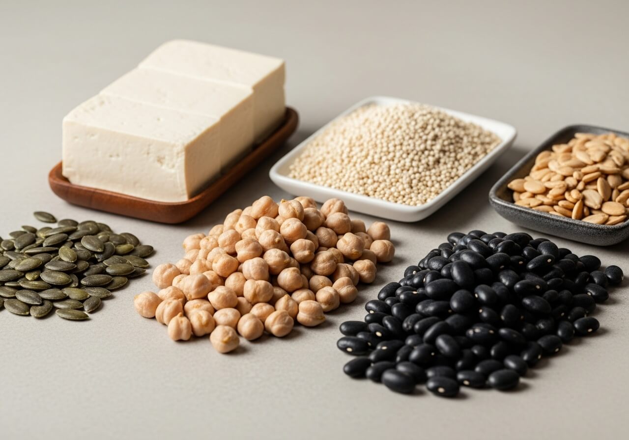 Beans and grains soaking in bowls of water