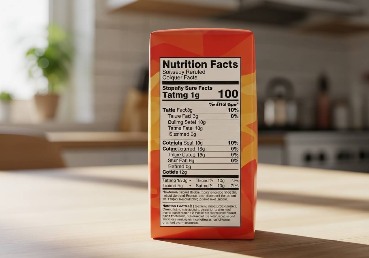 Back of a packaged food showing the Nutrition Facts panel and its nutrient lines