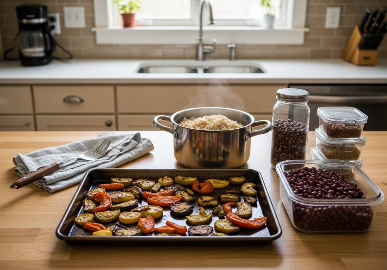Show simple meal prep that reduces decision fatigue during busy weeks — how to eat healthy